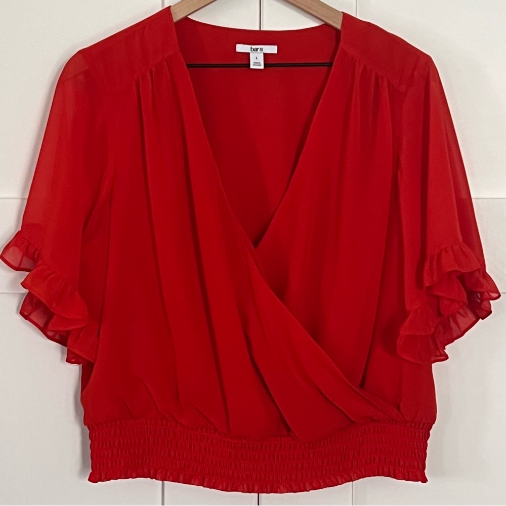 bar III Crossover Surplice Chiffon Short-Sleeve Blouse